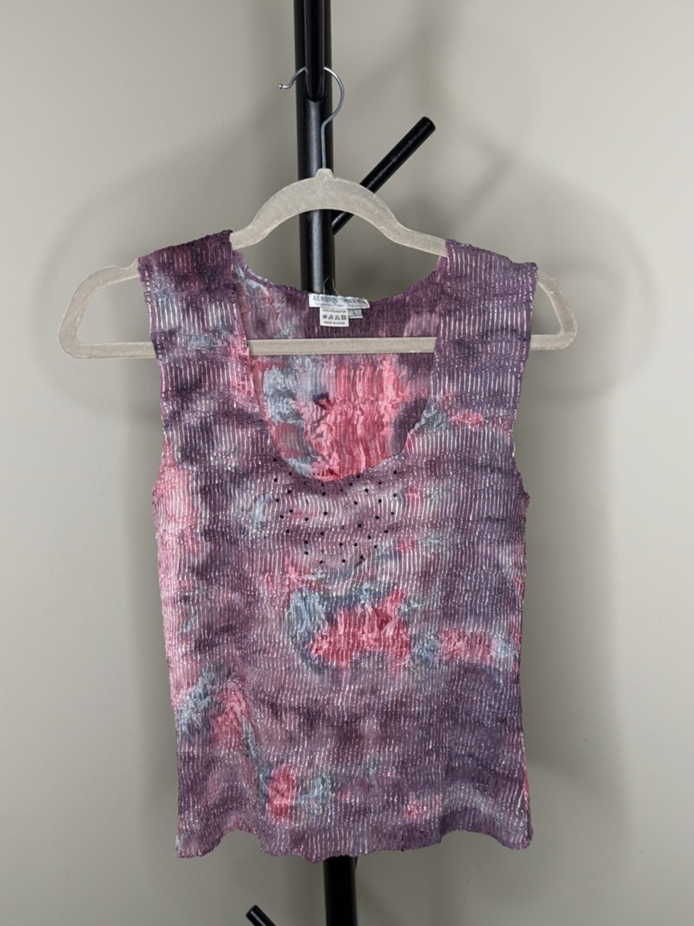 Alberto Makali Tie-Dye Sequin Crinkle Y2K Fairy Top - Pink/ Purple/Blue Size L